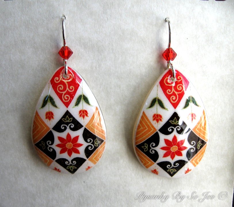 White Fall Florals Earrings Pysanky Jewelry by So Jeo